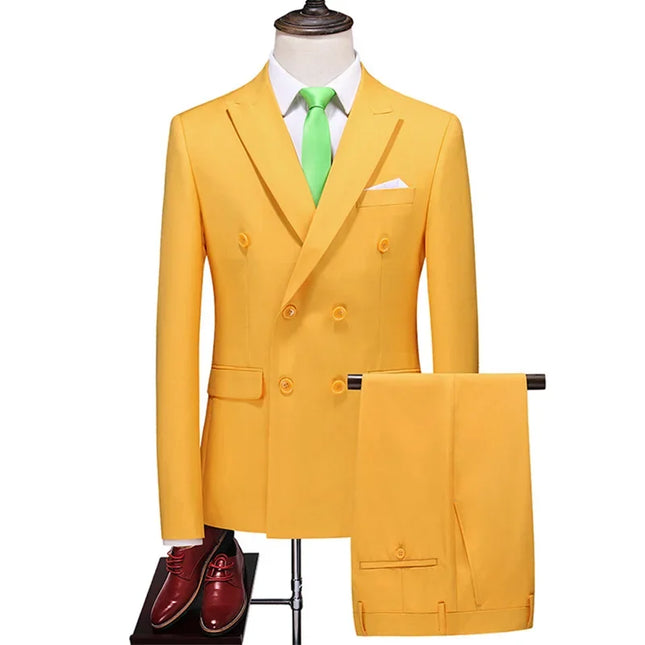 Elegant Men's Double Breasted Suit - Casual British Style Blazer & Pants