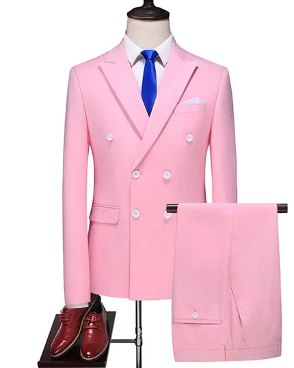 Elegant Men's Double Breasted Suit - Casual British Style Blazer & Pants