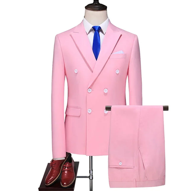 Elegant Men's Double Breasted Suit - Casual British Style Blazer & Pants