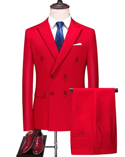 Elegant Men's Double Breasted Suit - Casual British Style Blazer & Pants