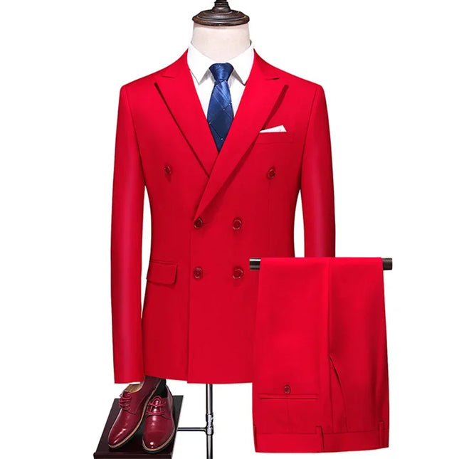 Elegant Men's Double Breasted Suit - Casual British Style Blazer & Pants