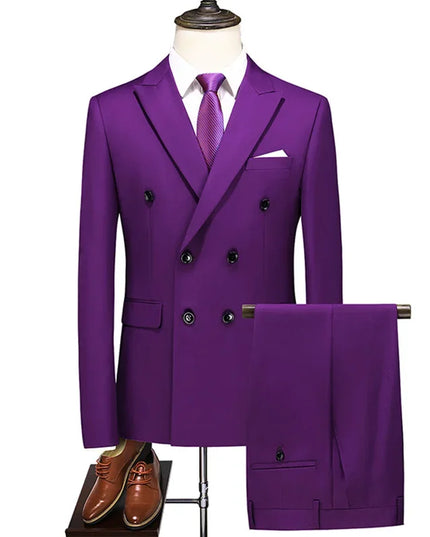 Elegant Men's Double Breasted Suit - Casual British Style Blazer & Pants