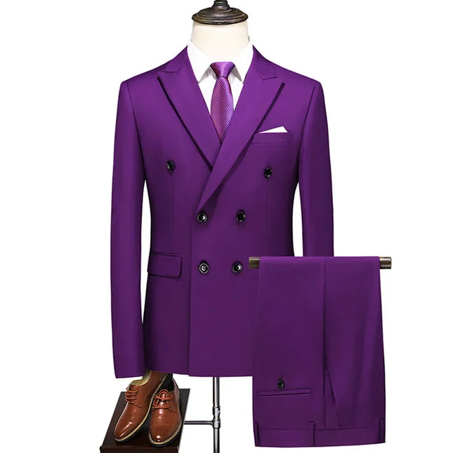 Elegant Men's Double Breasted Suit - Casual British Style Blazer & Pants