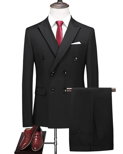 Elegant Men's Double Breasted Suit - Casual British Style Blazer & Pants