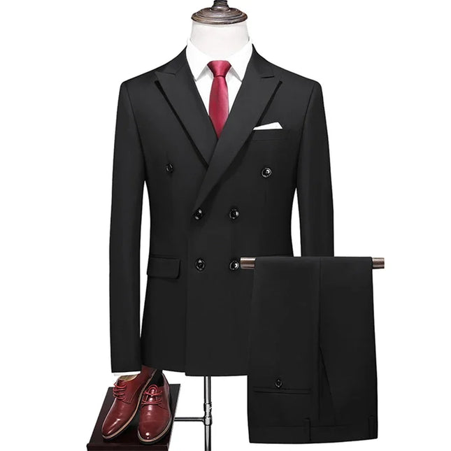 Elegant Men's Double Breasted Suit - Casual British Style Blazer & Pants