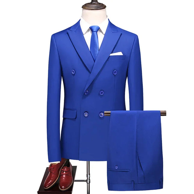 Elegant Men's Double Breasted Suit - Casual British Style Blazer & Pants