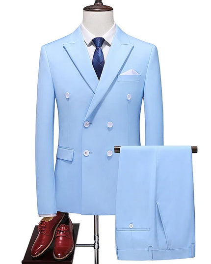 Elegant Men's Double Breasted Suit - Casual British Style Blazer & Pants