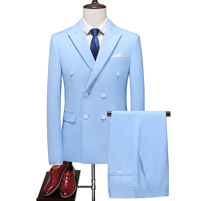 Elegant Men's Double Breasted Suit - Casual British Style Blazer & Pants
