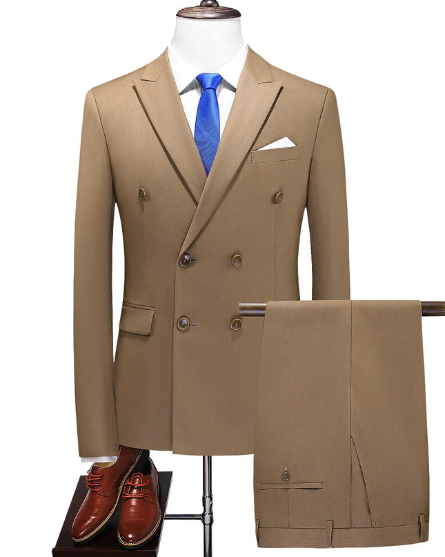 Elegant Men's Double Breasted Suit - Casual British Style Blazer & Pants