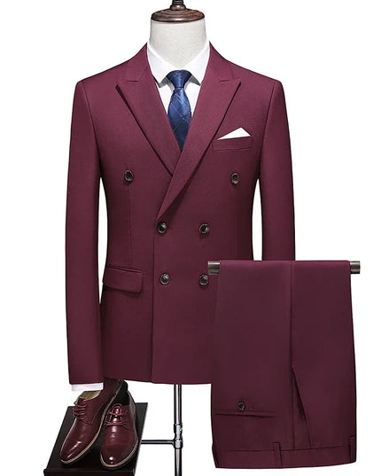 Elegant Men's Double Breasted Suit - Casual British Style Blazer & Pants