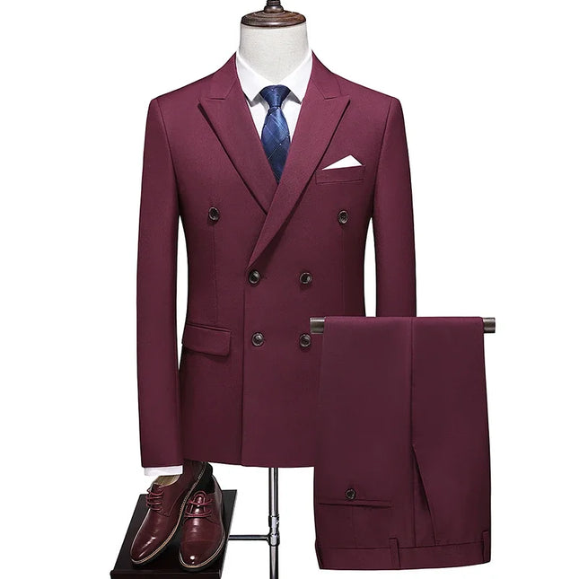 Elegant Men's Double Breasted Suit - Casual British Style Blazer & Pants