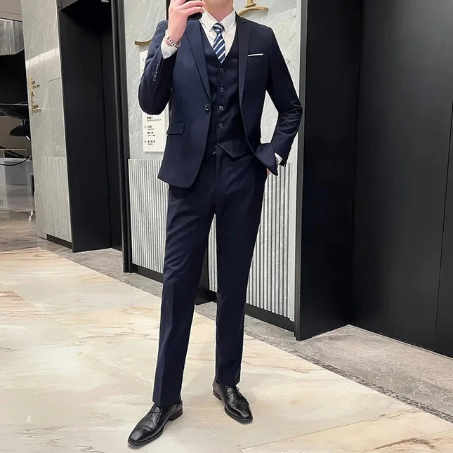 Elegant Men's Suit Set - Blazer, Vest & Pants for Weddings