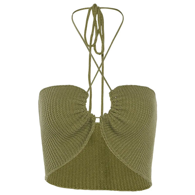 Knitting Sexy Halter Crop Top - VOLDRI