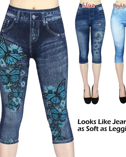 Capri Leggings Jeggings Butterfly Printed - VOLDRI