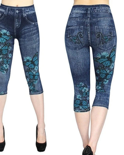 Capri Leggings Jeggings Butterfly Printed - VOLDRI