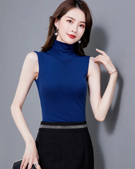 Basic Turtleneck Sleeveless Tops - VOLDRI