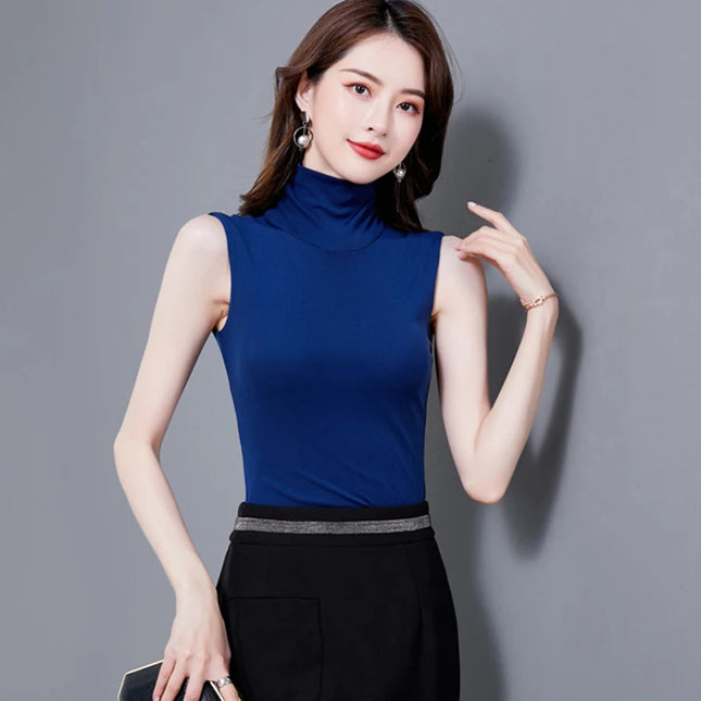 Basic Turtleneck Sleeveless Tops - VOLDRI