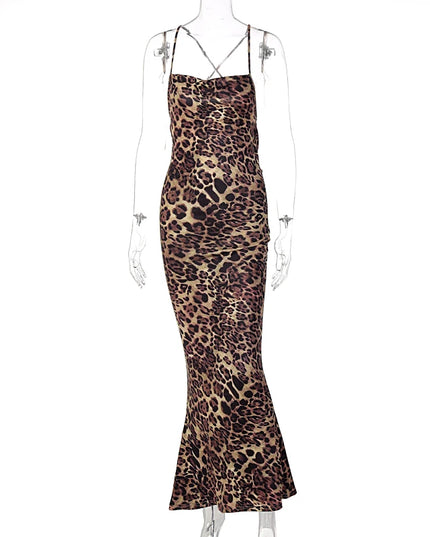 Leopard Printed Bodycon Long Straps Dress - VOLDRI