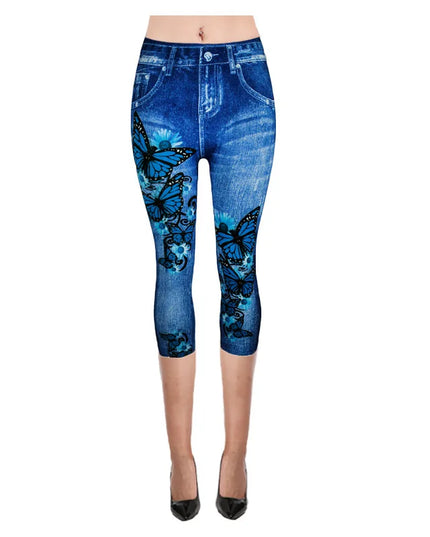 Capri Leggings Jeggings Butterfly Printed - VOLDRI