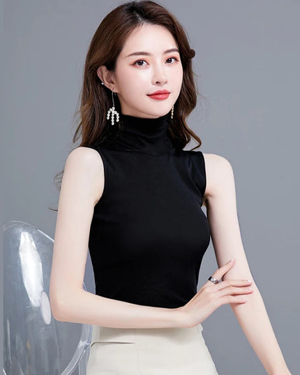 Basic Turtleneck Sleeveless Tops - VOLDRI