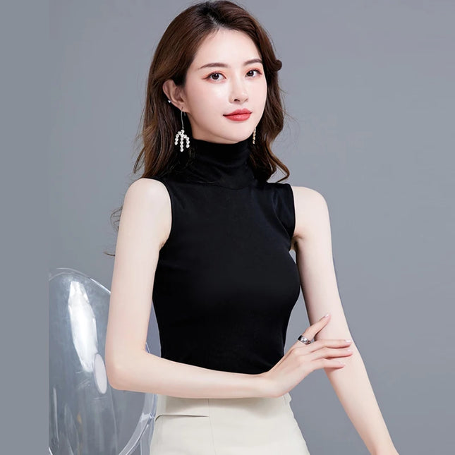 Basic Turtleneck Sleeveless Tops - VOLDRI