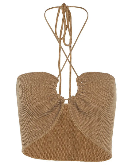 Knitting Sexy Halter Crop Top - VOLDRI