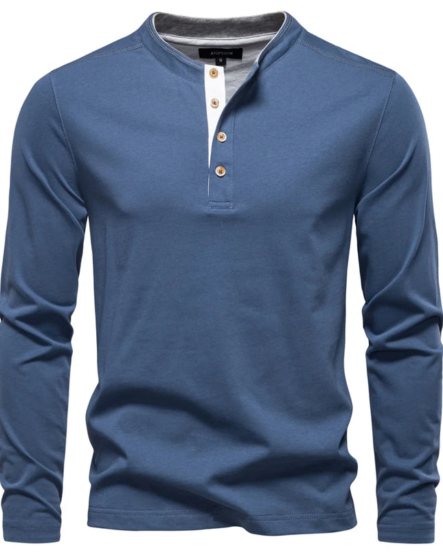 Heavyweight Cotton Henley Shirt - Men's Thermal Long Sleeve