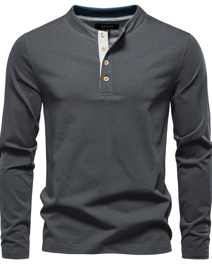 Heavyweight Cotton Henley Shirt - Men's Thermal Long Sleeve