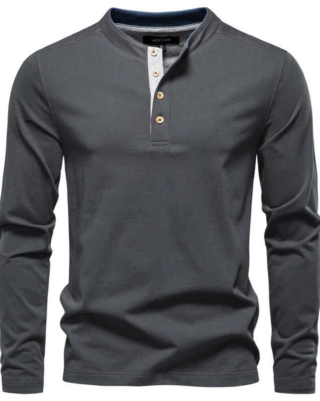 Heavyweight Cotton Henley Shirt - Men's Thermal Long Sleeve