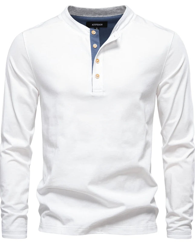 Heavyweight Cotton Henley Shirt - Men's Thermal Long Sleeve