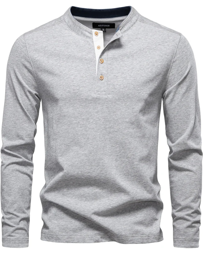 Heavyweight Cotton Henley Shirt - Men's Thermal Long Sleeve