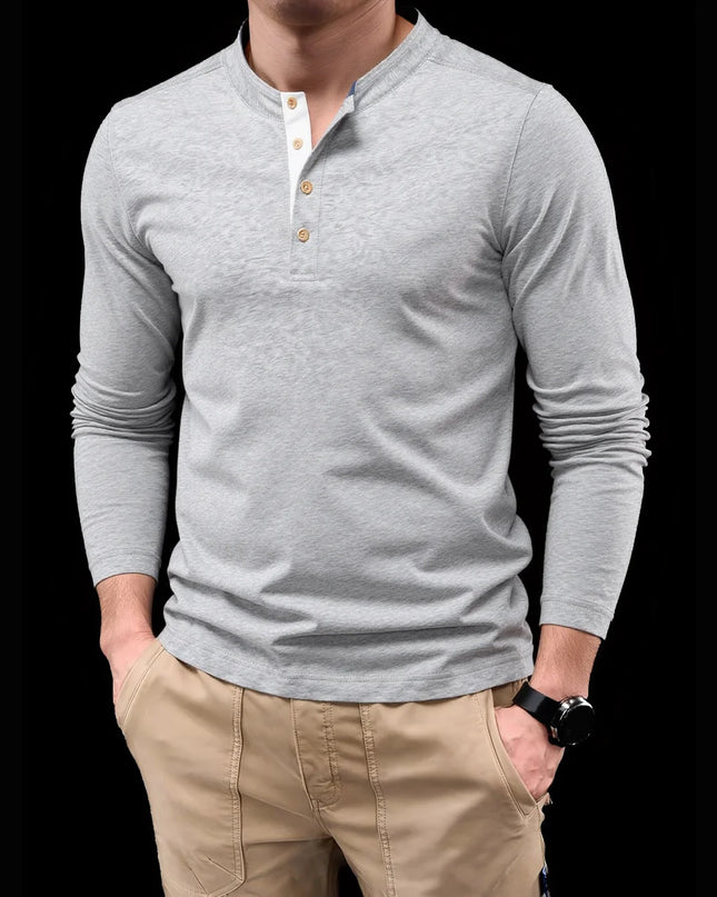 Heavyweight Cotton Henley Shirt - Men's Thermal Long Sleeve