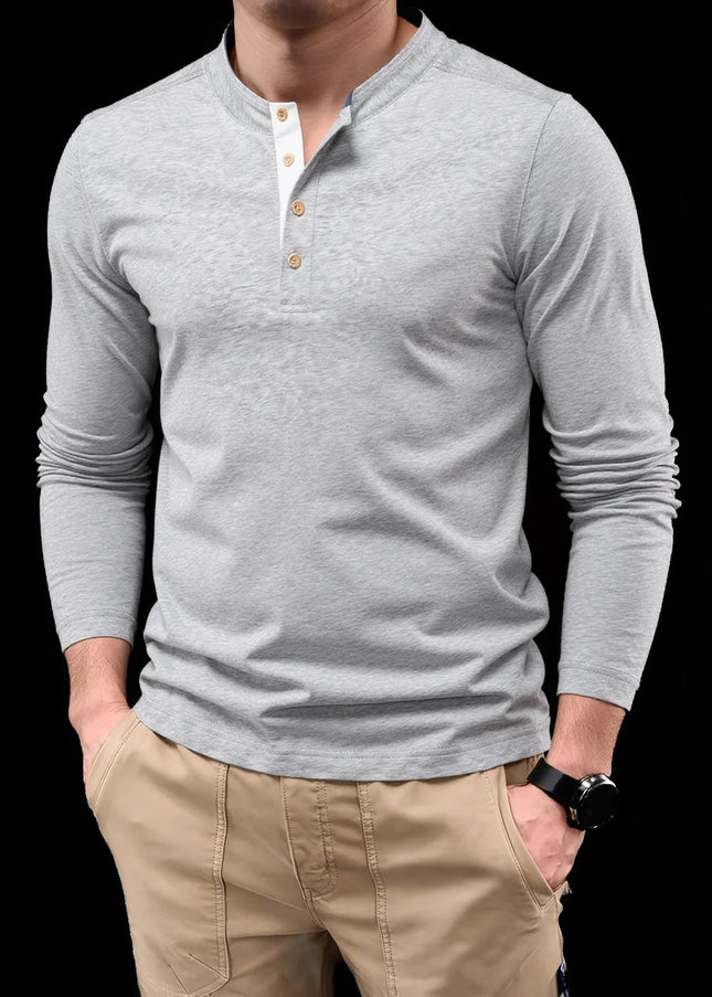 Heavyweight Cotton Henley Shirt - Men's Thermal Long Sleeve