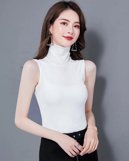 Basic Turtleneck Sleeveless Tops - VOLDRI