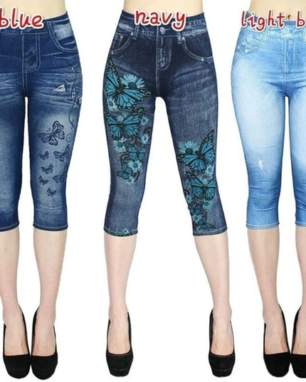 Capri Leggings Jeggings Butterfly Printed - VOLDRI