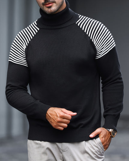 High-Neck Pullover Knit Sweater for Men - Casual Long Sleeve