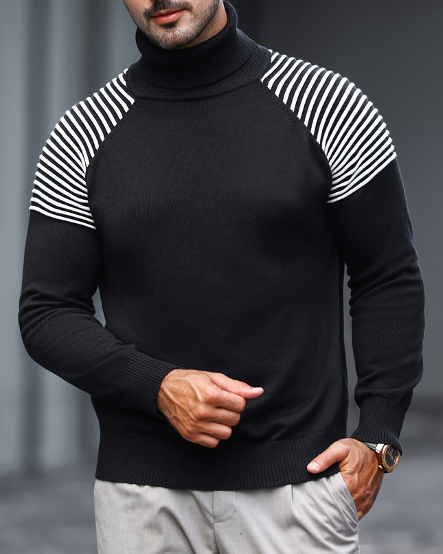 High-Neck Pullover Knit Sweater for Men - Casual Long Sleeve