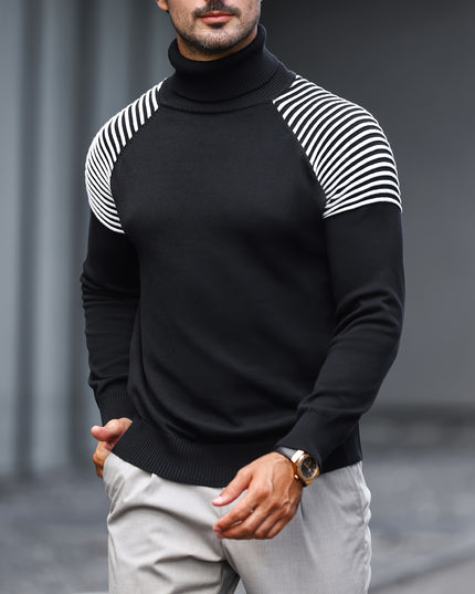 High-Neck Pullover Knit Sweater for Men - Casual Long Sleeve