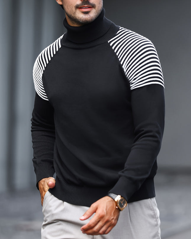 High-Neck Pullover Knit Sweater for Men - Casual Long Sleeve