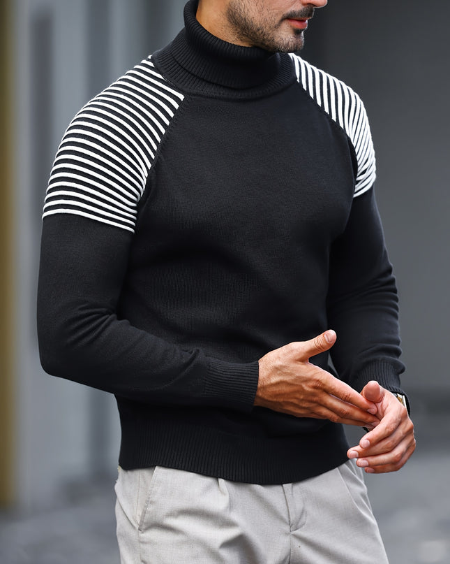 High-Neck Pullover Knit Sweater for Men - Casual Long Sleeve