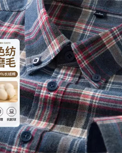 High-Quality Men's Flannel Shirts - 100% Cotton Plaid Long Sleeve