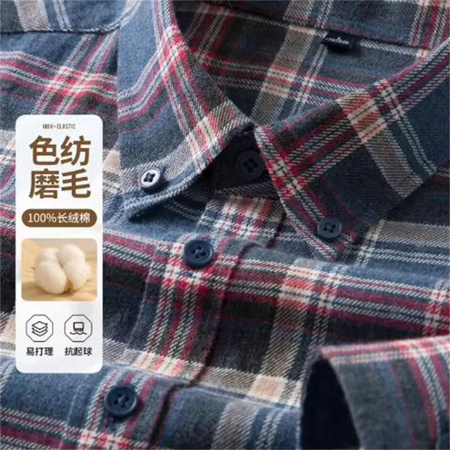 High-Quality Men's Flannel Shirts - 100% Cotton Plaid Long Sleeve