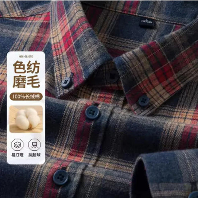 High-Quality Men's Flannel Shirts - 100% Cotton Plaid Long Sleeve