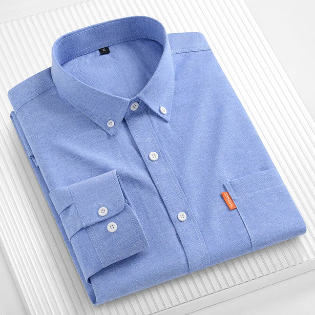 High-Quality Men's Oxford Shirts - Long Sleeve 100% Cotton Plus Size