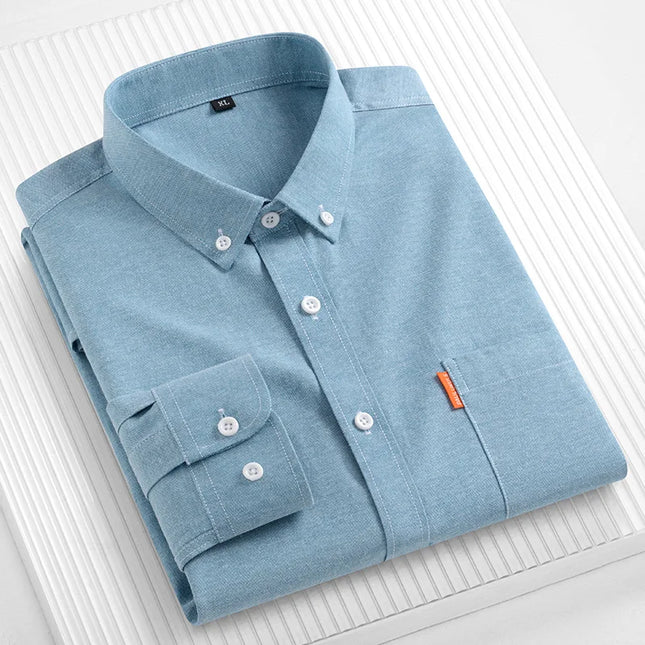 High-Quality Men's Oxford Shirts - Long Sleeve 100% Cotton Plus Size