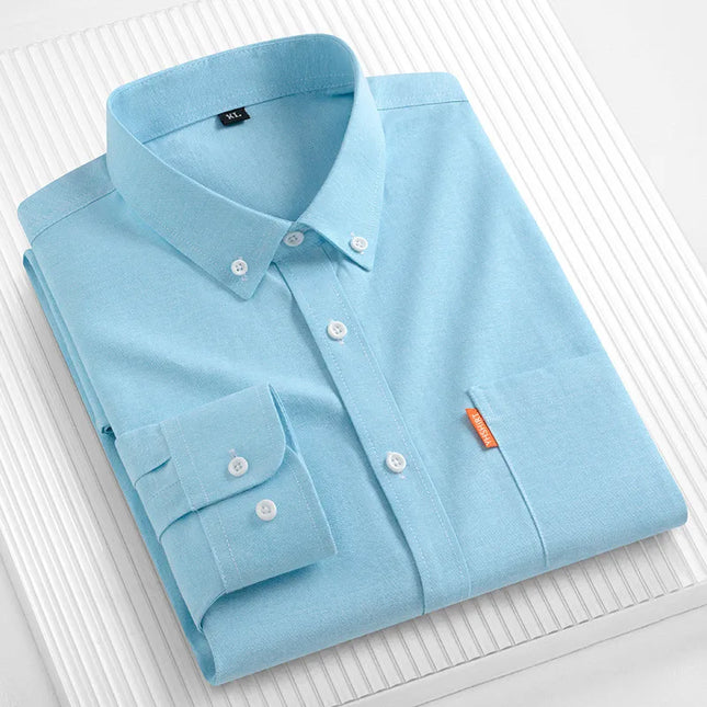 High-Quality Men's Oxford Shirts - Long Sleeve 100% Cotton Plus Size