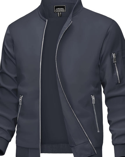 Lightweight Men's Bomber Jacket - Casual Zip Up Windbreaker