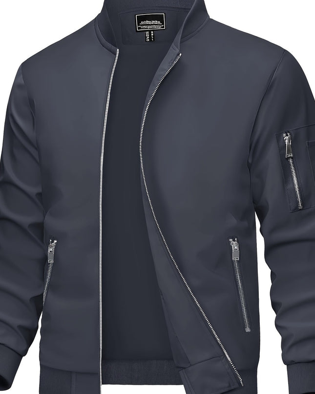 Lightweight Men's Bomber Jacket - Casual Zip Up Windbreaker