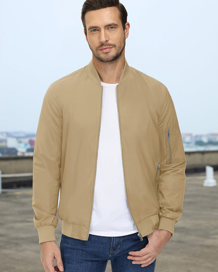 Lightweight Men's Bomber Jacket - Casual Zip Up Windbreaker
