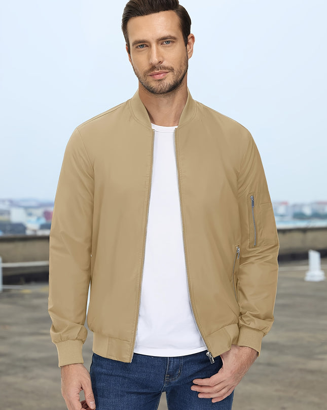 Lightweight Men's Bomber Jacket - Casual Zip Up Windbreaker